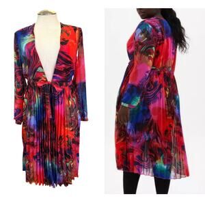 Torrid Size 0 12 Vibrant Psychadelic Abstract Long Sleeve Pleated Kimono Top New
